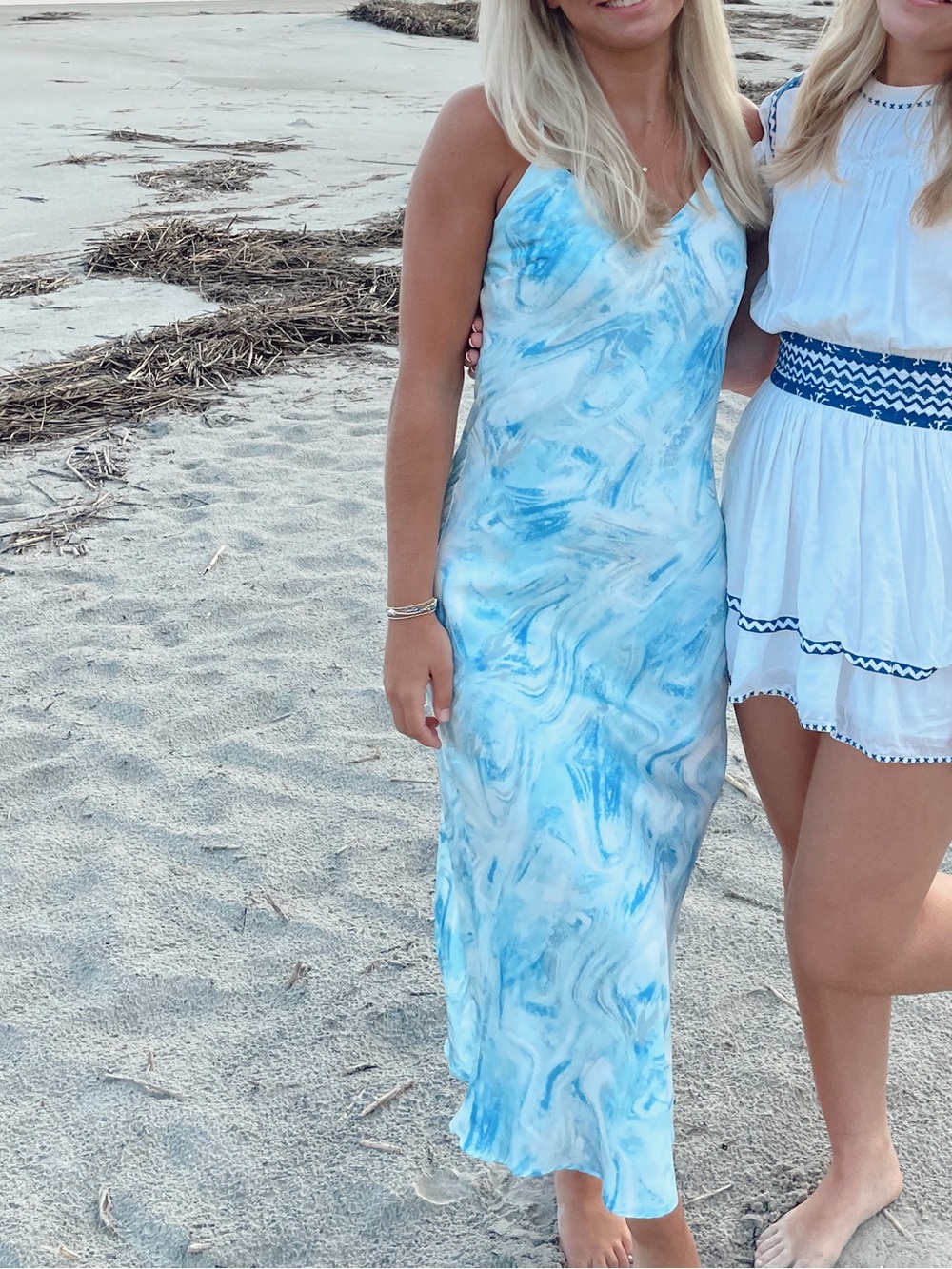 Blue Marble-Print Slip Dress for Women
